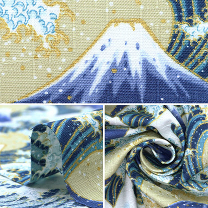 [Menge ab 5] Stoff "Dobby Wave Splash Kinari x Blue AP51903-A"