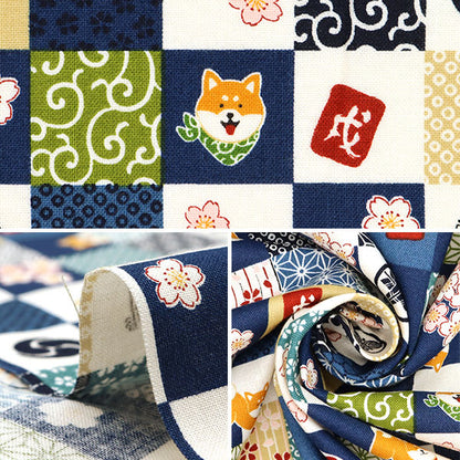 [Quantity starting from 5] Fabric 『Sheeting A good day for walking Shiba Inu Japanese patternQuilting Navy AP51802-2A"