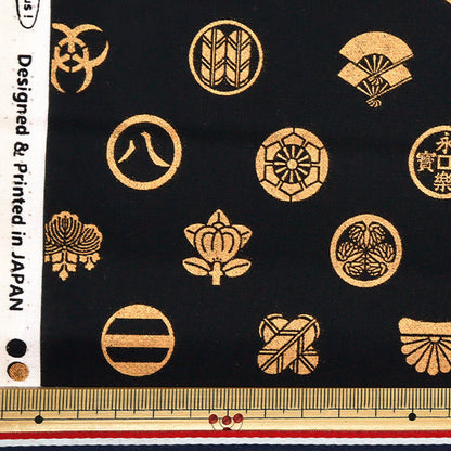 [Cantidad a partir de 5] Tela 『láminas Patrón japonés Gold Family Crest Black AP51803-3a"