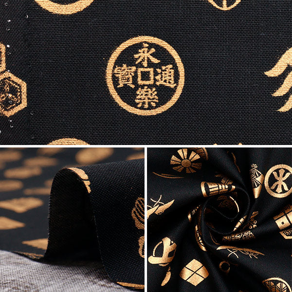 [Cantidad a partir de 5] Tela 『láminas Patrón japonés Gold Family Crest Black AP51803-3a"