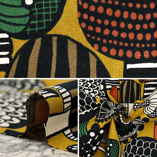 【数量5から】 生地 『綿麻キャンバス 北欧柄 イエロー AP51901-2A』