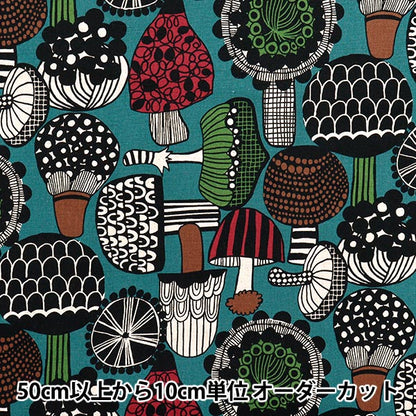 【数量5から】 生地 『綿麻キャンバス 北欧柄 ブルーグリーン AP51901-2B』