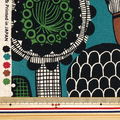 【数量5から】 生地 『綿麻キャンバス 北欧柄 ブルーグリーン AP51901-2B』