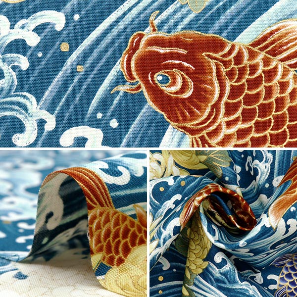 [Quantity starting from 5] Fabric 『Sheeting Hyakuryuan Koi Blue HR3510-12A" Quilt Gate Quilt Gate