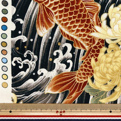 [Quantity starting from 5] Fabric 『Sheeting Hyakuryuan Koi Black HR3510-12E" Quilt Gate Quilt Gate