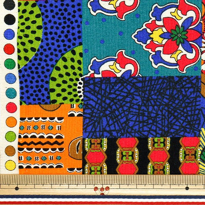 【数量5から】 生地 『シーチング アフリカンテイスト パッチワーク柄 AP52804-1A』