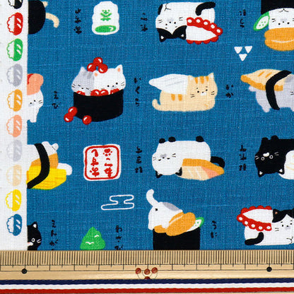 [الكمية تبدأ من 5] الأقمشة "Dobby Sushi Cat Japanese Story Blue AP52106-3E"
