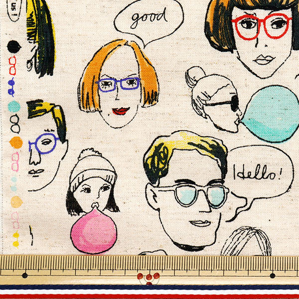 【数量5から】 生地 『綿麻シーチング ファニーフェイス キナリ AP52807-1A』