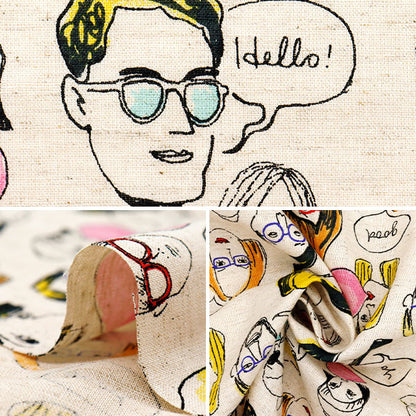 【数量5から】 生地 『綿麻シーチング ファニーフェイス キナリ AP52807-1A』