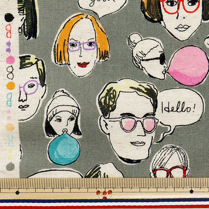 【数量5から】 生地 『綿麻シーチング ファニーフェイス グレー AP52807-1E』