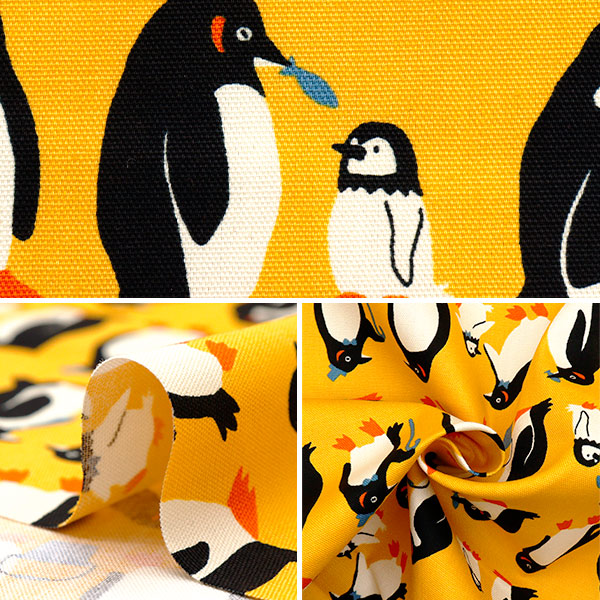 数量5から】 生地 『オックス パキットアニマル ペンギン イエロー