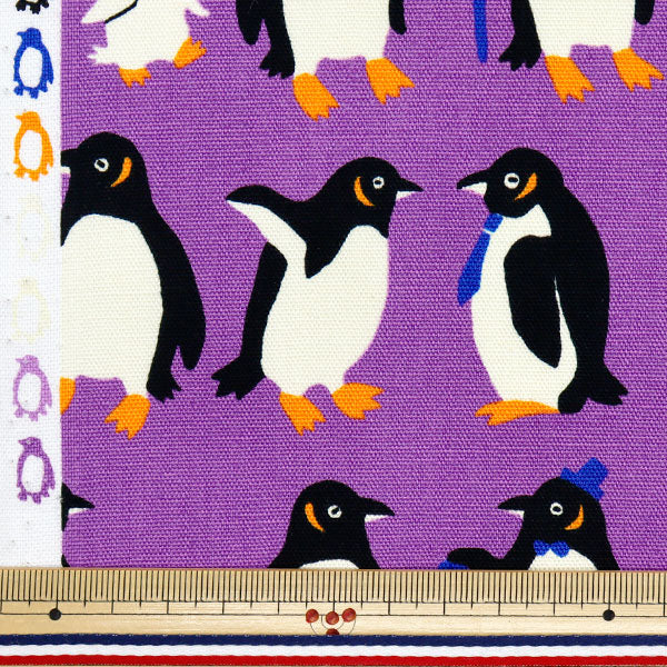 数量5から】 生地 『オックス パキットアニマル ペンギン パープル