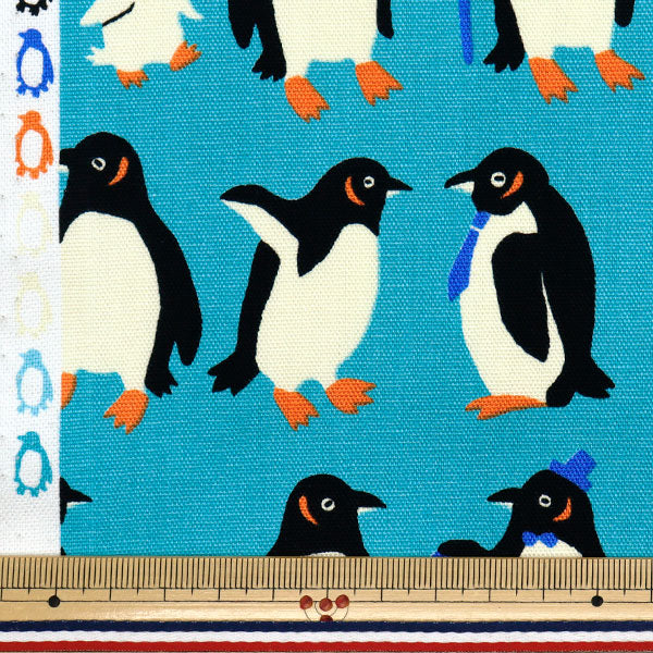【数量5から】 生地 『オックス パキットアニマル ペンギン 水色 AP52901-2D』