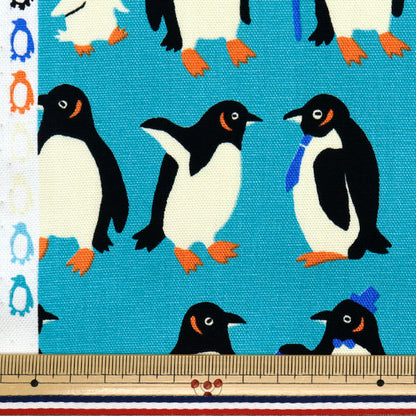 【数量5から】 生地 『オックス パキットアニマル ペンギン 水色 AP52901-2D』