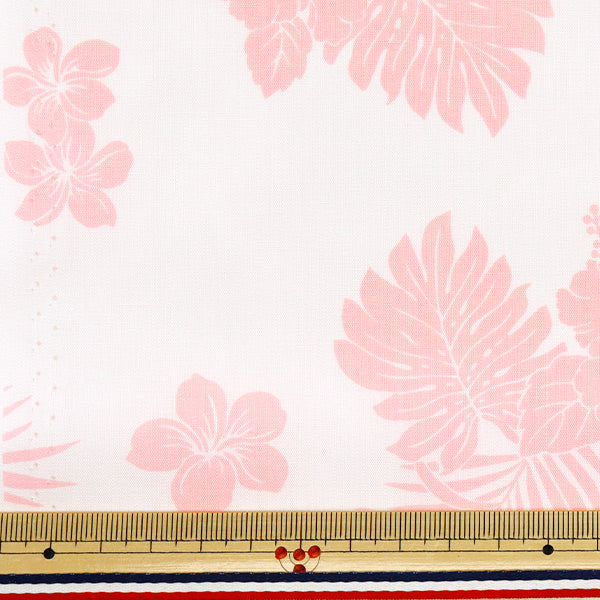 [Quantité à partir de 5] Tissu "Tc feuille hawaïenne imprimé hibiscus rose ap4770-1b"