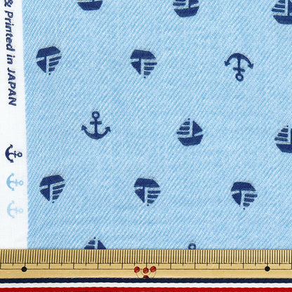 [Quantity starting from 5] Fabric 『double gauze Denim-style print yacht saxophone AP25501-17A"