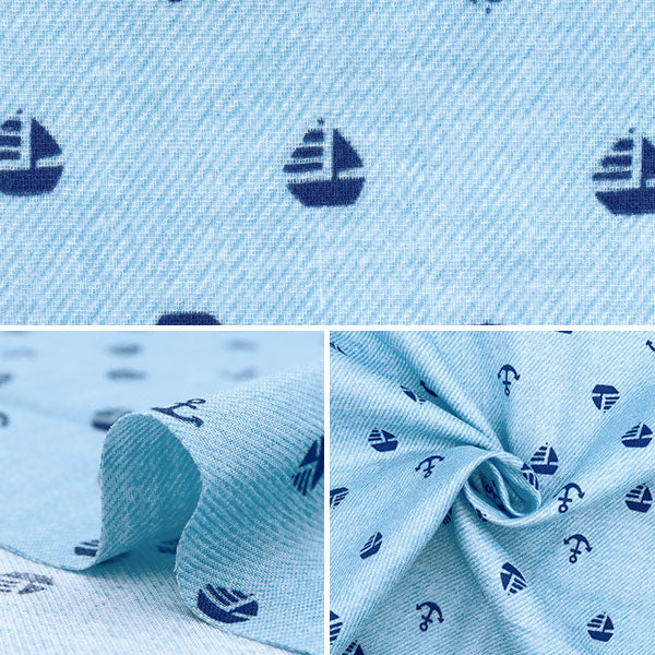 [Quantity starting from 5] Fabric 『double gauze Denim-style print yacht saxophone AP25501-17A"