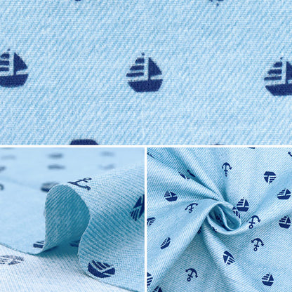 [Quantity starting from 5] Fabric 『double gauze Denim-style print yacht saxophone AP25501-17A"