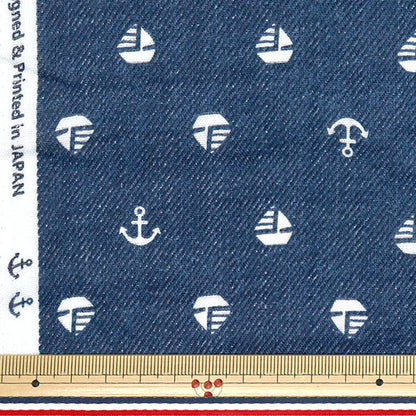 [Quantity starting from 5] Fabric 『double gauze Denim-like print yacht navy AP25501-17C"