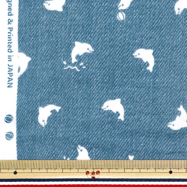 [Quantity starting from 5] Fabric 『double gauze Denim-like print Iruka Blue AP25501-18B"