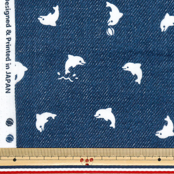 [Quantità a partire da 5] Tessuto 『doppia garza Stampa in denim Iruka Navy AP25501-18C"