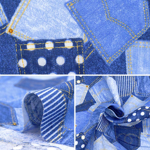 [Quantité à partir de 5] Tissu 『double gaze Imprimé en jean patchwork AP25501-19A"
