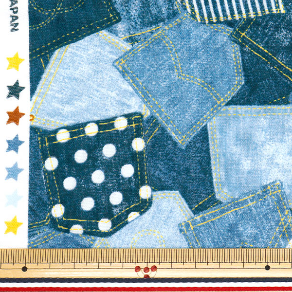 [Quantité à partir de 5] Tissu 『double gaze Imprimé en jean patchwork AP25501-19B"