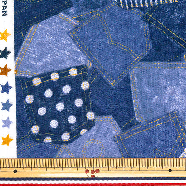[Quantité à partir de 5] Tissu 『double gaze Imprimé en jean patchwork AP25501-19C"