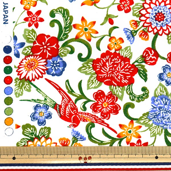 [Quantity starting from 5] Fabric "Broad Bingata style floral pattern, white AP52109-1A"