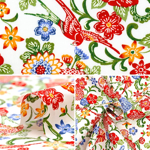 [Quantity starting from 5] Fabric "Broad Bingata style floral pattern, white AP52109-1A"