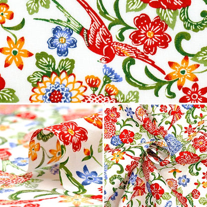 [Quantity starting from 5] Fabric "Broad Bingata style floral pattern, white AP52109-1A"