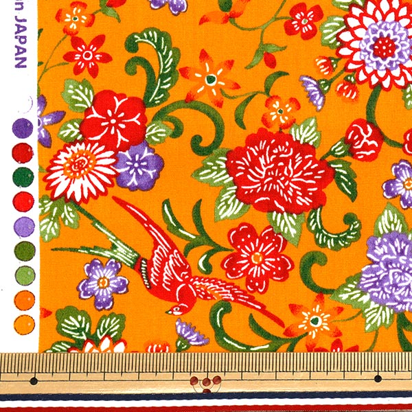 数量5から】 生地 『ブロード 紅型調 花柄 オレンジ AP52109-1B
