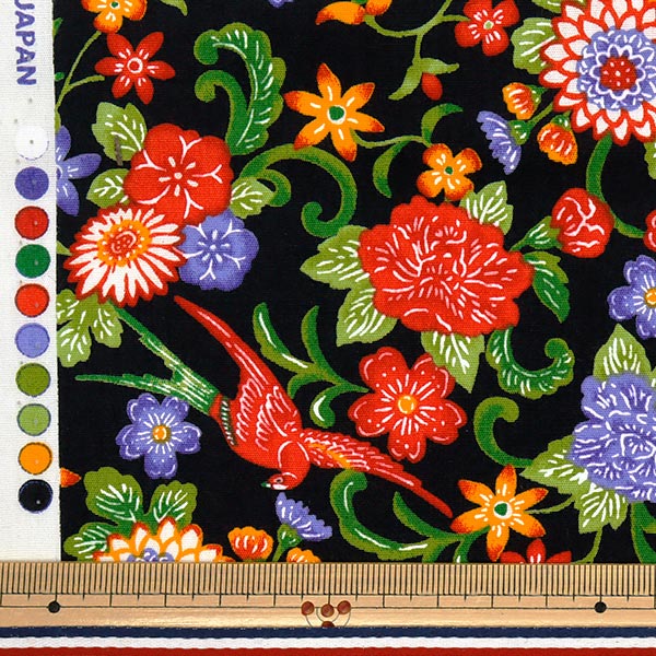 [Quantity starting from 5] Fabric "Broad Bingata style floral pattern black AP52109-1F"