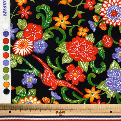 [Quantity starting from 5] Fabric "Broad Bingata style floral pattern black AP52109-1F"