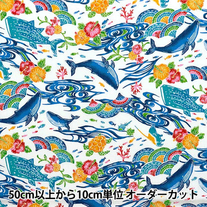 [Quantity starting from 5] Fabric "Broad Bingata Style Sea Creatures White AP52109-2A"