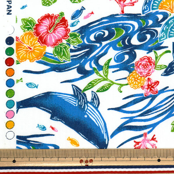 [Quantity starting from 5] Fabric "Broad Bingata Style Sea Creatures White AP52109-2A"