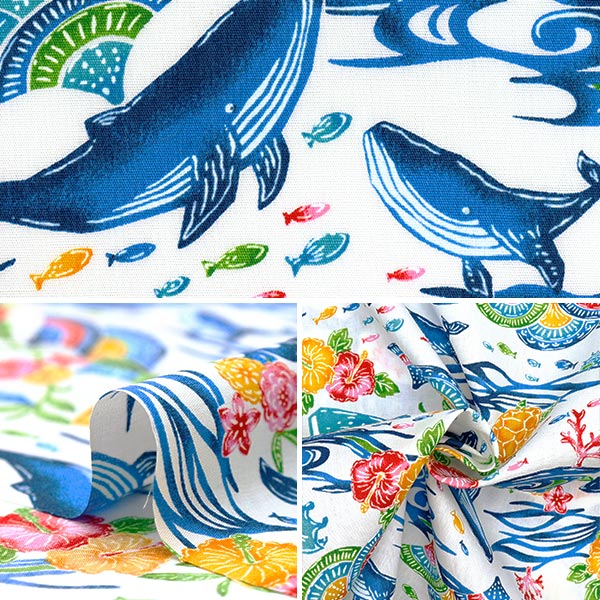 [Quantity starting from 5] Fabric "Broad Bingata Style Sea Creatures White AP52109-2A"
