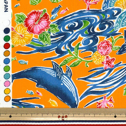 [Quantity starting from 5] Fabric "Broad Bingata Style Sea Creatures Orange AP52109-2B"
