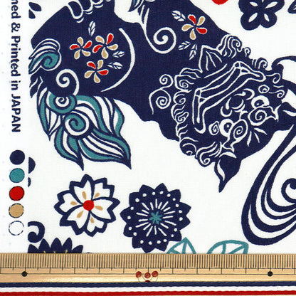 [Quantity starting from 5] Fabric "Broad Bingata Style Shisa White x Navy AP52109-3A"
