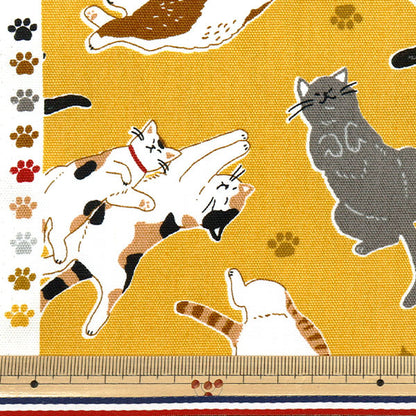 【数量5から】 生地 『オックス へそ天にゃんこ イエロー AP52903-2A』