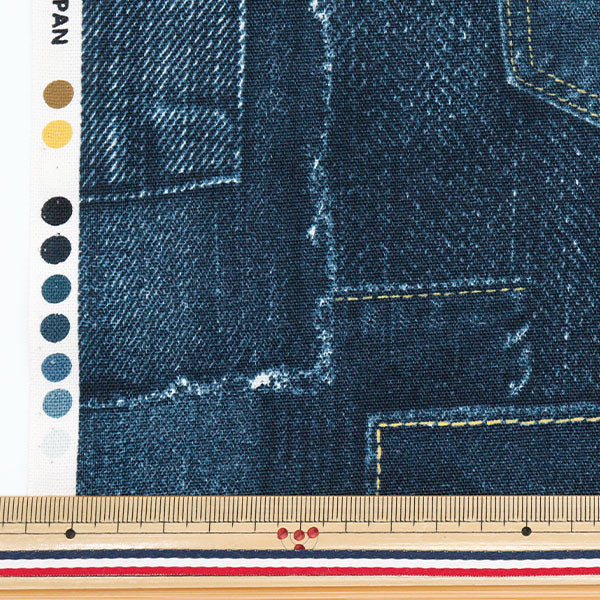 【数量5から】 生地 『オックス デニムワールド パッチワーク ネイビー AP52808-3B』