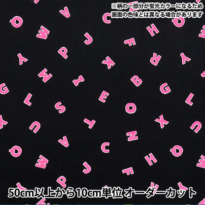 【数量5から】 生地 『オックス ネオンポップ アルファベット ブラック×ピンク AP52110-1E』