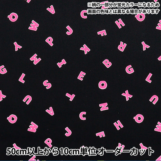 [Quantité à partir de 5] Tissu 『Oxford Alphabet néon pop noir x rose ap52110-1e"