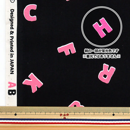 【数量5から】 生地 『オックス ネオンポップ アルファベット ブラック×ピンク AP52110-1E』