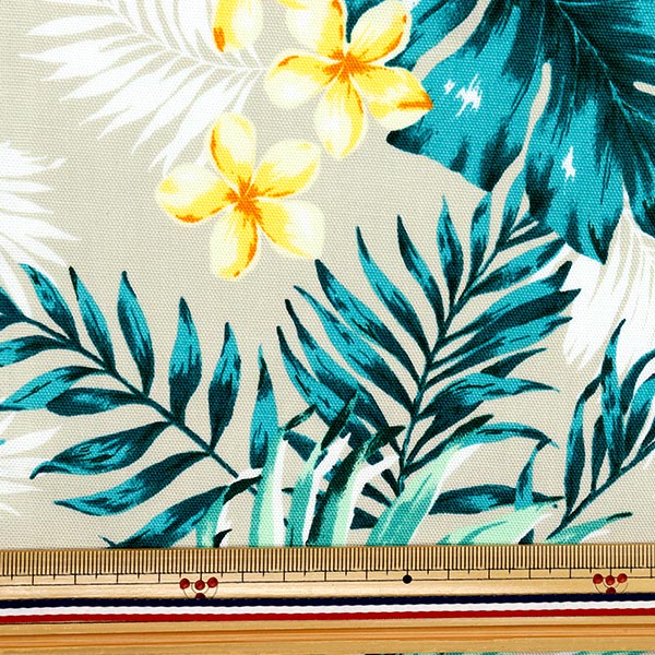 [Cantidad a partir de 5] Tela 『Oxford Hawaiian Hibiscus beige x amarillo AP52202-2A"