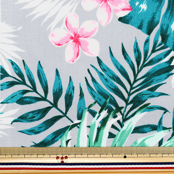 [Cantidad a partir de 5] Tela 『Oxford Hawaiian Hibiscus Grey X Pink AP52202-2B"