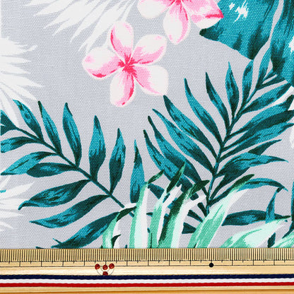 [Cantidad a partir de 5] Tela 『Oxford Hawaiian Hibiscus Grey X Pink AP52202-2B"