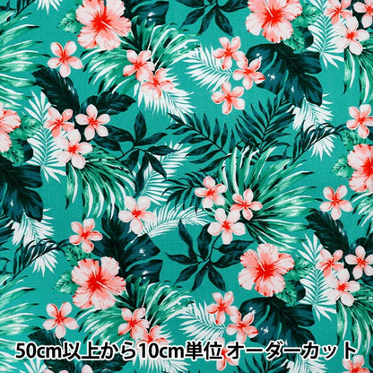 [Cantidad a partir de 5] Tela 『Oxford Hawaiian Hibiscus Green X Pink AP52202-2C"