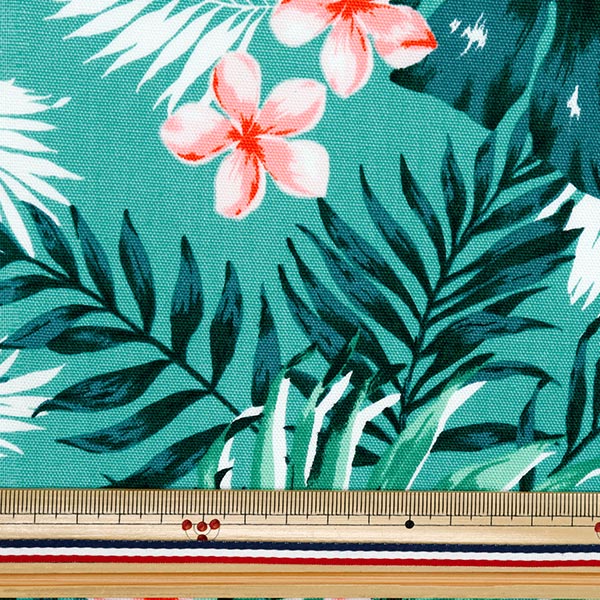 [Cantidad a partir de 5] Tela 『Oxford Hawaiian Hibiscus Green X Pink AP52202-2C"