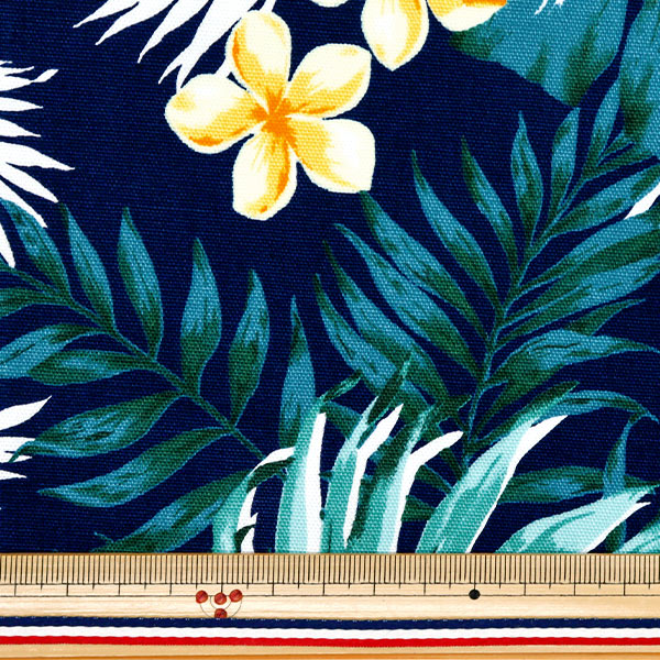 [Cantidad a partir de 5] Tela 『Oxford Hawaiian Hibiscus Blue X Yellow AP52202-2E"